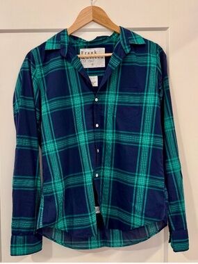 Frank & Eileen | Barry | Teal and Navy Plaid Button-Down Shirt | Small